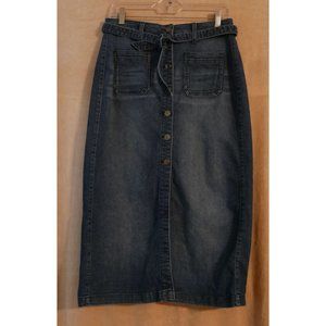 Cello Denim Button Front Tie Waist Pencil Maxi Skirt